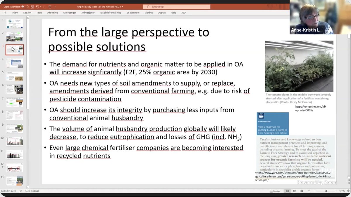 RELACSeu's tweet photo. Demand for nutrients & organic matter to be applied in #OrganicAgriculture will ⏫ signficantly due to #EUFarm2Fork & 25% #OrganicLand target by 2030 - 🎙️Anne-Kristin Løes #Norsok #OID2021
@OrgPLUSresearch @TPOrganics @OrganicsEurope https://t.co/IpLy54A0sM