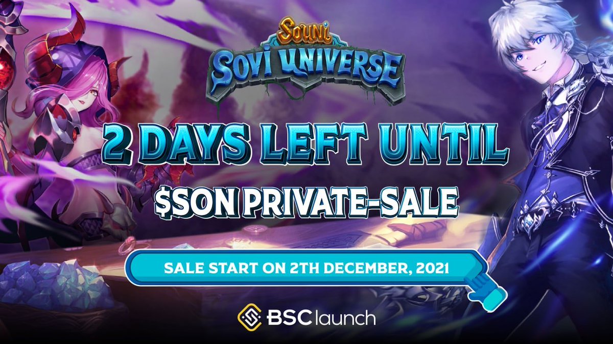 BSClaunchorg's tweet photo. Launchers! We are pleased to announce that @souniio  will officially open for private sale on the BSClaunch this 2nd December - 14:00 UTC

$SON private-sale whitelist opens today

⏱Turn on your notifications! https://t.co/Pv1lNBheXQ