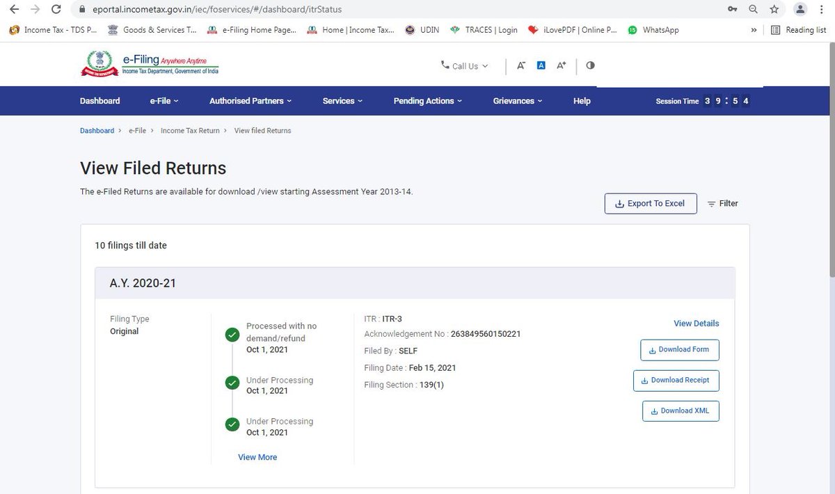 SahilSvpca's tweet photo. ITR of AY 2020-21 Processed as on 01.10.2021 without demand/refund but detailed/processed ITR-V not available on portal. ITR-V ( Ack) available which shows verification pending. Grievance already lodged for the same.  @nsitharamanoffc @IncomeTaxIndia @FinMinIndia @NandanNilekani. https://t.co/2knb3jLkT0