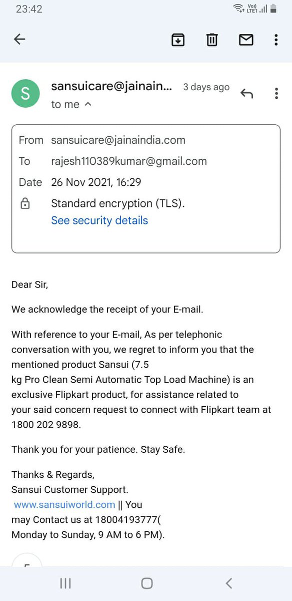 PrimePr22938812's tweet photo. @rajneeeshkumar @_Kalyan_K @CMOfficeUP @myogiadityanath @Flipkart @PMOIndia @navneetsehgal3 @UP_ODOP @UPGovt Dear Sir,

I have Purchased Sansui washing machine on dt11-16-2020.From last week of Oct 2021 I have been facing a service issue ie gear problem in washing machine.I have been contacted to ur customer care from last one month but nt received any proper reply.Please look into this https://t.co/Ct6SWo386w