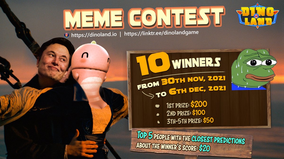 Miss the chance in airdrop? Don’t worry! Now you can get $DNL by bringing your creativity in memes.

DINOLAND MEME CONTEST BEGINS!

👉bit.ly/dinolandmeme
Get your fingers ready! Don’t forget to tag your friends to win this contest!  

#dinoland #metaverse #dinolandmeme #BSC