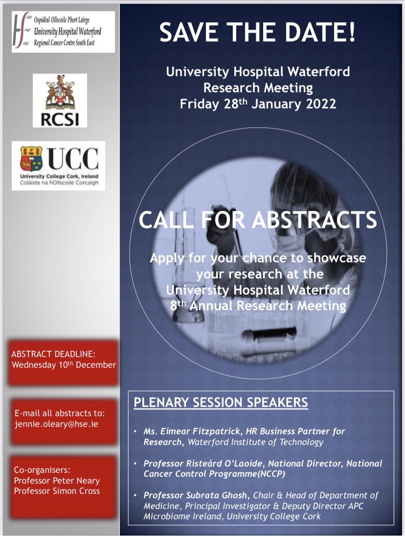 UHW Surgery (@surgeryuhw) on Twitter photo Very exciting programme for the 9th Annual <a href="/UHW_Waterford/">Univ Hosp Waterford</a> Research Meeting aimed at all healthcare staff involved in research. All welcome!! Abstract deadline 10th December <a href="/UCCMedHealth/">UCC Medicine & Health</a> <a href="/RCSI_Irl/">RCSI</a> <a href="/NursingWit/">SETU Nursing & Healthcare</a> <a href="/CUH_Cork/">Cork University Hospitals</a> <a href="/hseNCCP/">NCCP</a> <a href="/svuh/">St Vincent's University Hospital (SVUH)</a> Very exciting programme for the 9th Annual <a href="/UHW_Waterford/">Univ Hosp Waterford</a> Research Meeting aimed at all healthcare staff involved in research. All welcome!! Abstract deadline 10th December <a href="/UCCMedHealth/">UCC Medicine & Health</a> <a href="/RCSI_Irl/">RCSI</a> <a href="/NursingWit/">SETU Nursing & Healthcare</a> <a href="/CUH_Cork/">Cork University Hospitals</a> <a href="/hseNCCP/">NCCP</a> <a href="/svuh/">St Vincent's University Hospital (SVUH)</a>