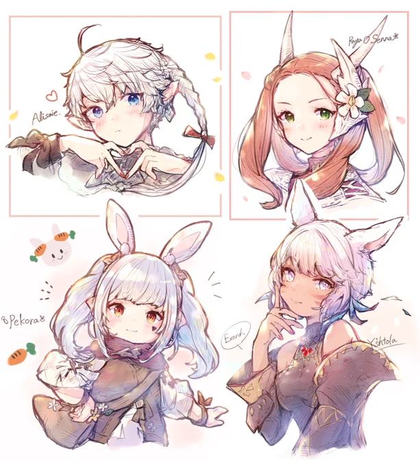 #今月描いた絵を晒そう 
#FF14イラスト #FF14art 

今月は、趣味絵を多めに描けて楽しかったです^ ^🌸 