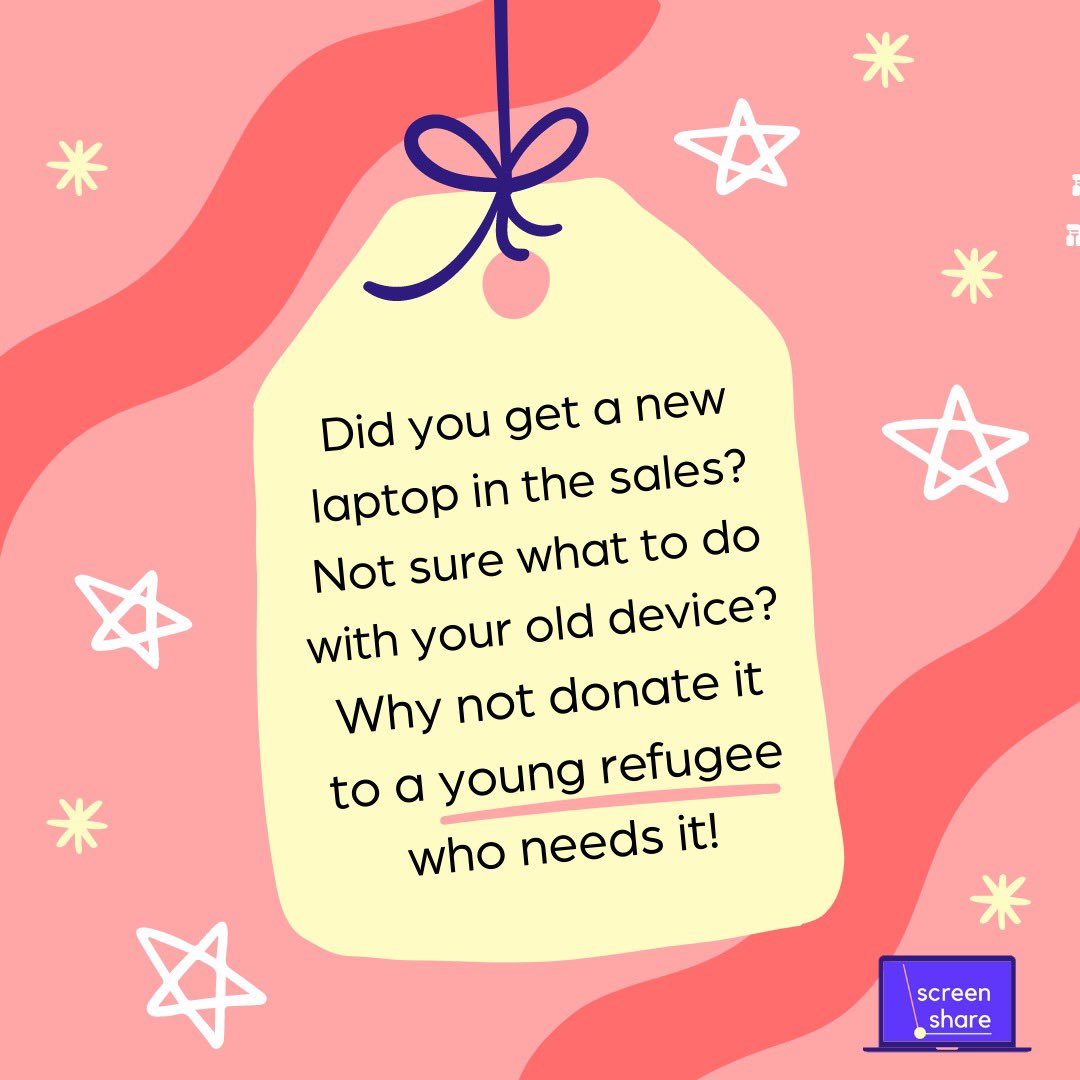 We had Black Friday and Cyber Monday… but now it’s #GivingTuesday 

If you bought a new laptop, tablet or phone in the sales, and don’t know what to do with your old device, we can refurbish and donate it to a young refugee. It’s quick, easy and green - and really helps someone!