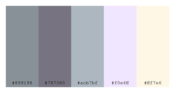 ColPaletteBot's tweet photo. Beep beep, here's a pretty color palette for you!
color-scheme.js parameters used:
- hue: 75
- variation: pale
- colors: #899198, #787380, #acb7bf, #f0e6ff, #fff7e6
Have a lovely day!
#twitterbot #colorpalette #colors #palette #prettycolors https://t.co/YZnoxMyTjd