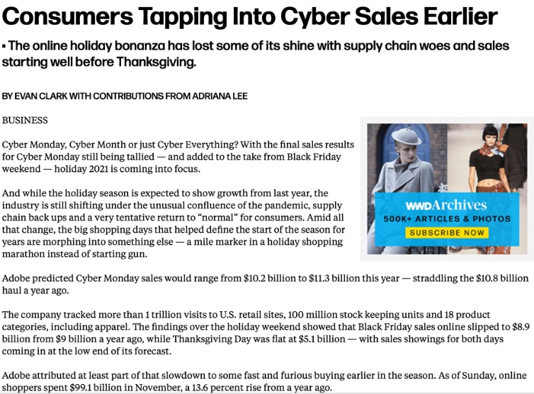 JeffMacke's tweet photo. Good morning, Europe and fellow morning people! 

Nov will be the Biggest Retail Month Ever. Thru Sunday sales were up ~14% MTD. WWD realizing what #HolidayPoll knew: We're shopping ever earlier. 

~1/2 of consumers had started shopping by Mid Nov, weeks earlier than 2020. https://t.co/mD7UjF3yGo