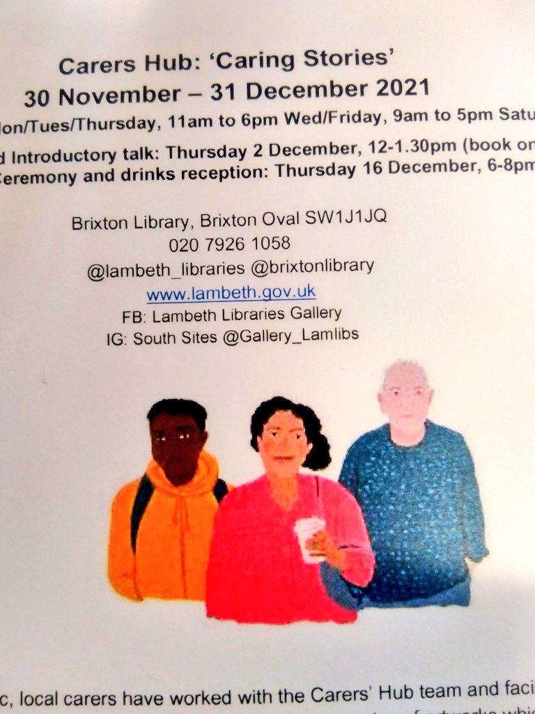 brixtonlibrary's tweet photo. @CarersHub 'Caring Stories' showcase goes up 30/11 to 31/12 #brixtonlibrary #lamlibs #lambethlife thanks to all our supporters @MorleysBrixton #bodyshopbrixton @RitzyCinema #streathamicerink #carers https://t.co/I2B6RkvV9J