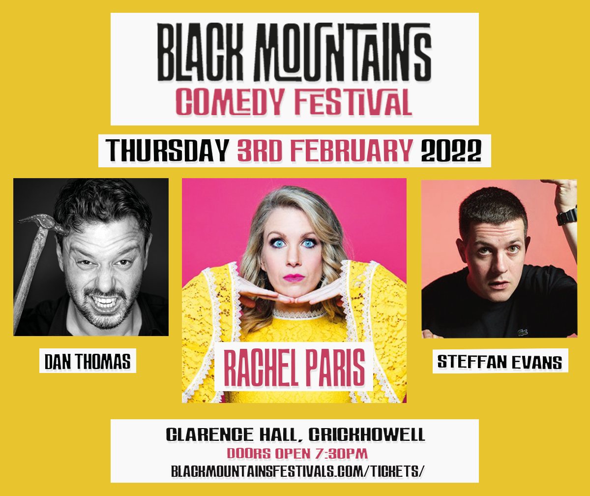 📣 BREAKING NEWS! We’re over the moon to announce that Rachel Paris (Live at the Apollo, Edinburgh Fringe and the IT Crowd to name a few) will be joining Seann Walsh and Bridget Christie for the Comedy Festival 2022.
Tickets: blackmountainsfestivals.com/tickets/
