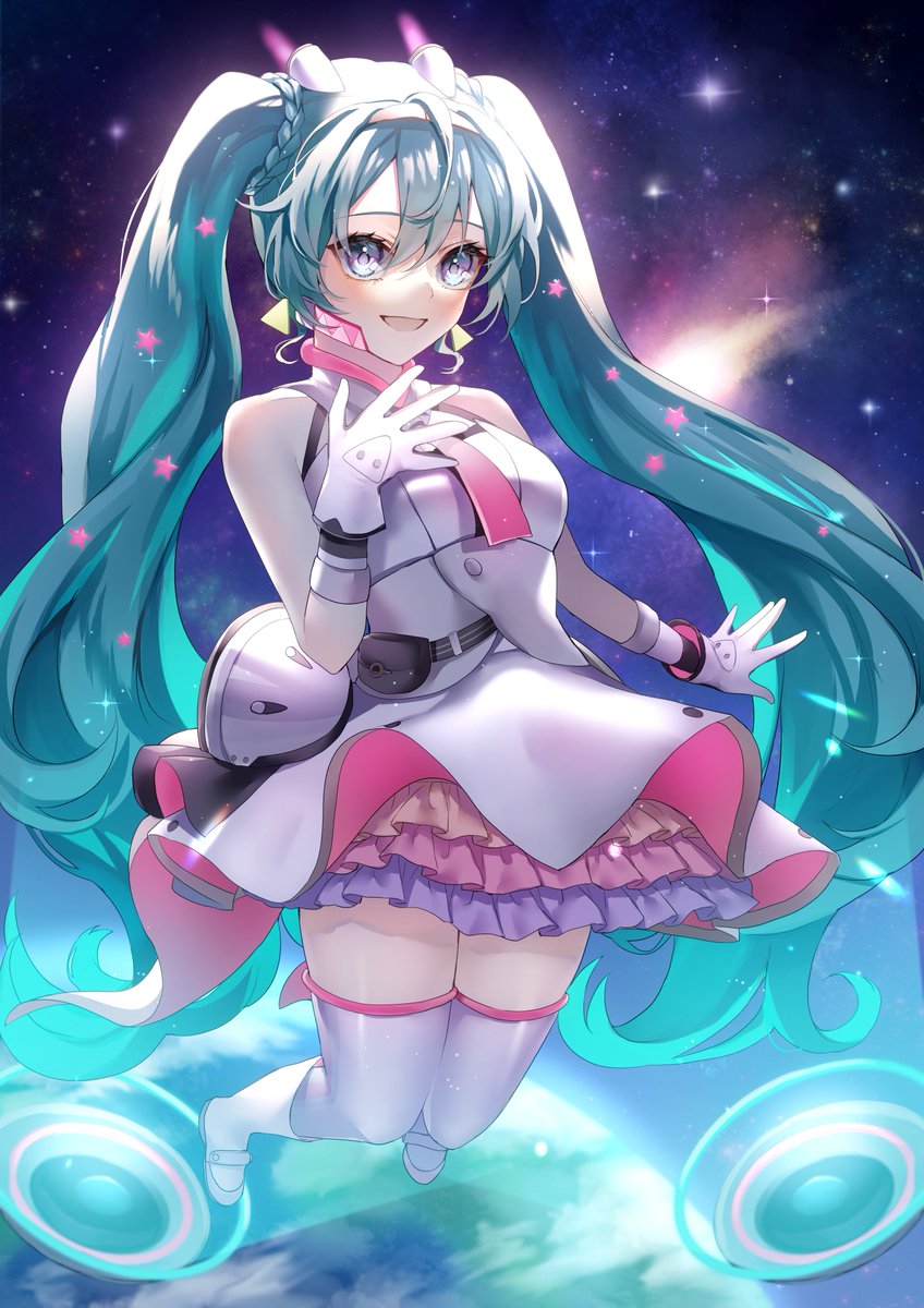 hatsune miku 1girl solo long hair gloves twintails white gloves thighhighs  illustration images