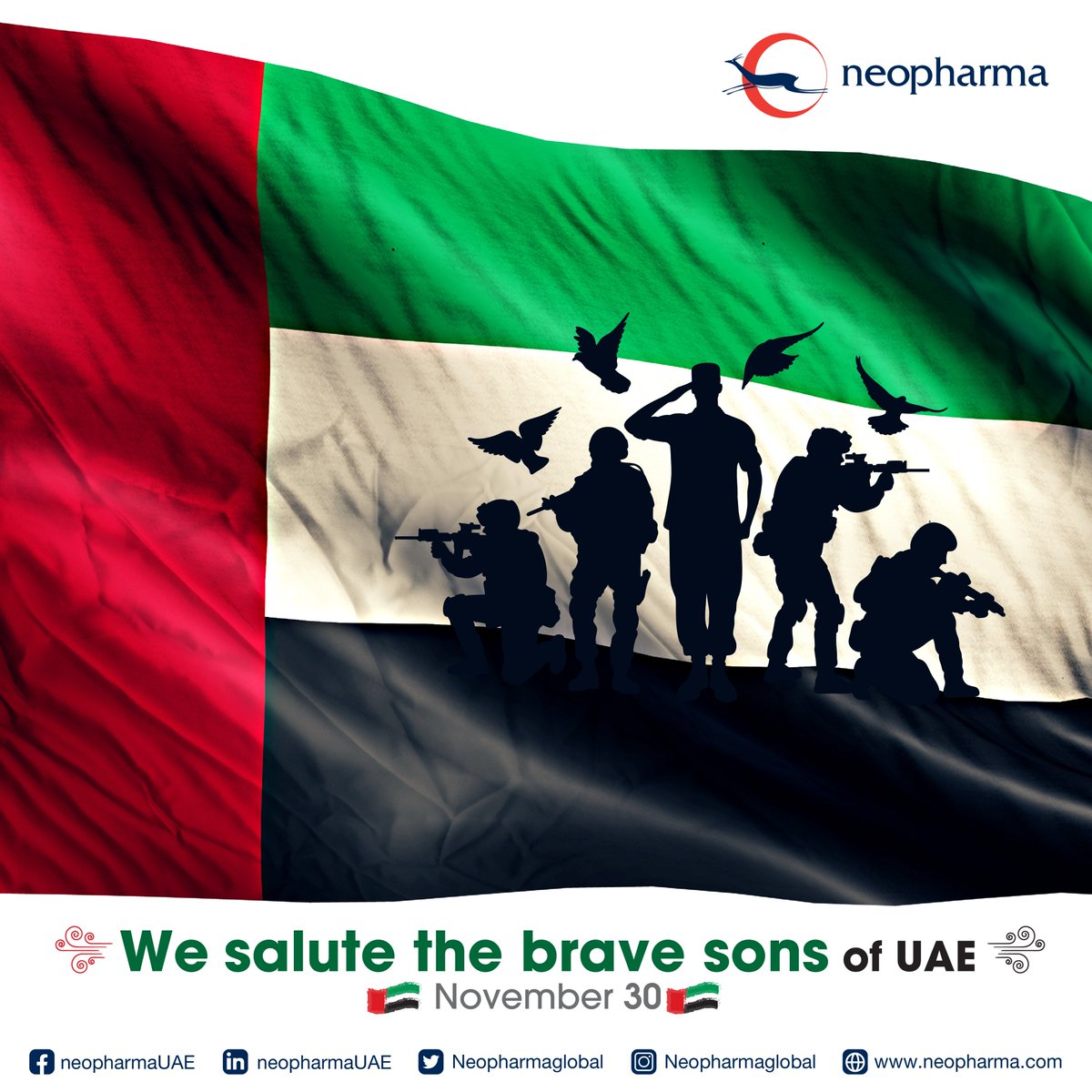 In Commemoration Day, we salute the brave sons of United Arab Emirates and recognizing their sacrifices and dedication who have given their lives in the UAE and abroad in the field of civil, military and humanitarian service. #neopharma #CommemorationDay #sacrifices #uaelife #uae