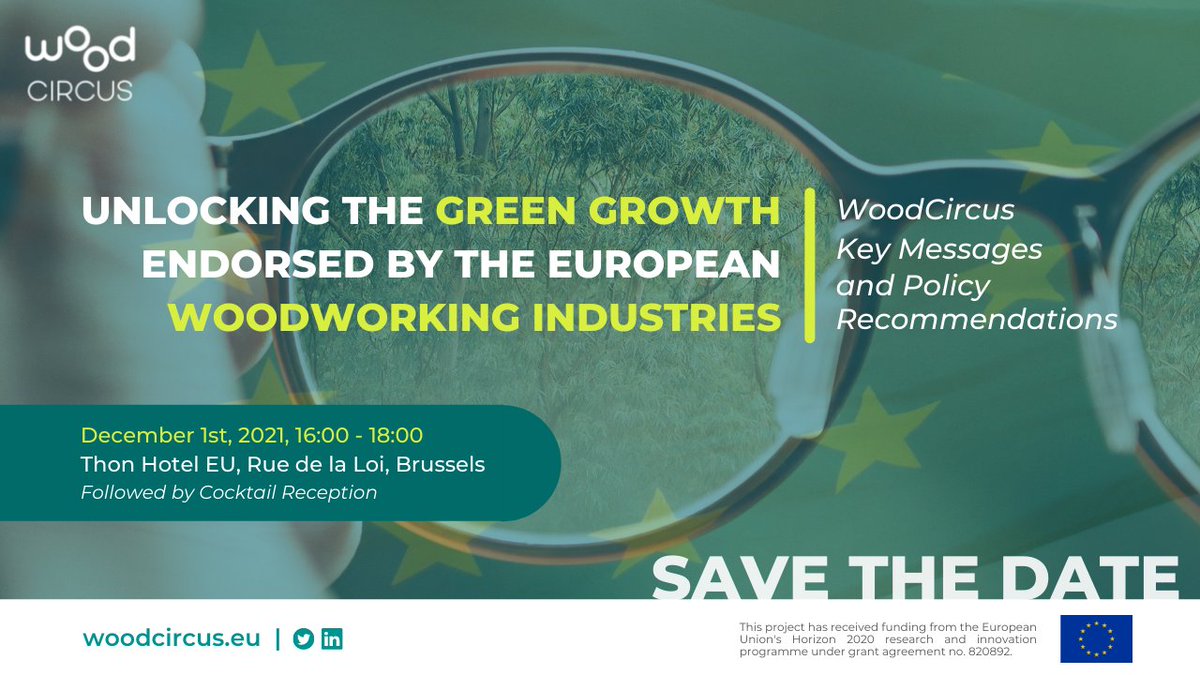 🌳Discover how the woodworking industries propose to unlock a sustainable #green growth!

✅Join #H2020 project <a href="/WoodCircusEU/">WoodCircus</a>’s event tomorrow for its Key Messages and Policy Recommendations!

🗓️1 December
⌛️16:00-18:00
📲Online

✍️Info and Registration➡️woodcircus.eu