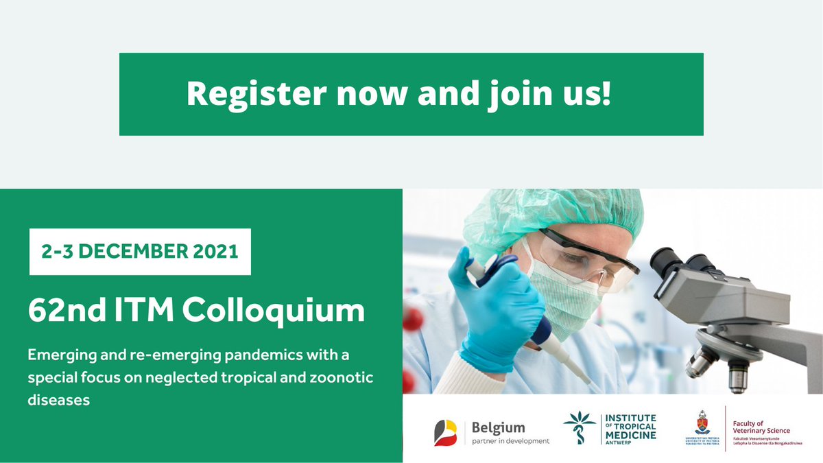 ITMantwerp's tweet photo. Don't miss out on the latest science evolutions and join us for the 62nd ITM Colloquium on 2-3 December. This year is about emerging and re-emerging epidemics with a special focus on neglected tropical and zoonotic diseases. Register today! #colloq21  
👉https://t.co/S5zEWCNAOs https://t.co/eBfOQNxiGd