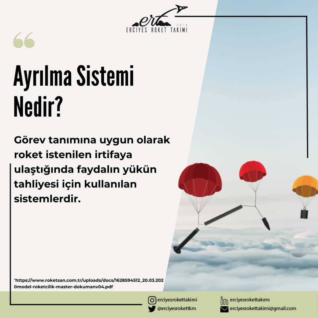 erciyesrokettkm's tweet photo. Ayırma Sistemi ve Kurtarma Sistemi Nedir? 🚀
#roketsan #teknofest #milliteknolojihamlesi #roket #modelroket #erciyesüniversitesi #sondaroketi https://t.co/fae3waR48H
