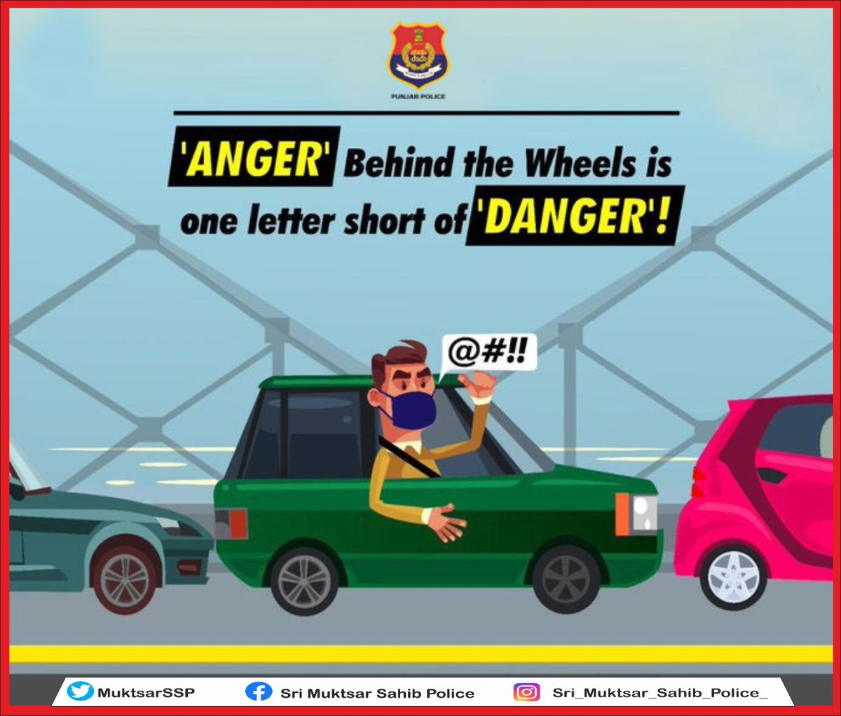 MuktsarPolice's tweet photo. ਗੁੱਸੇ ਵਿੱਚ ਵਹੀਕਲ ਨਾ ਚਲਾਓ
ਇਹ ਦੁਰਘਟਨਾ ਦਾ ਕਾਰਨ ਬਣ ਸਕਦਾ ਹੈ
#Be_Safe_Drive_Safe
#Sri_Muktsar_Sahib_Police https://t.co/3Sp7hidb7B
