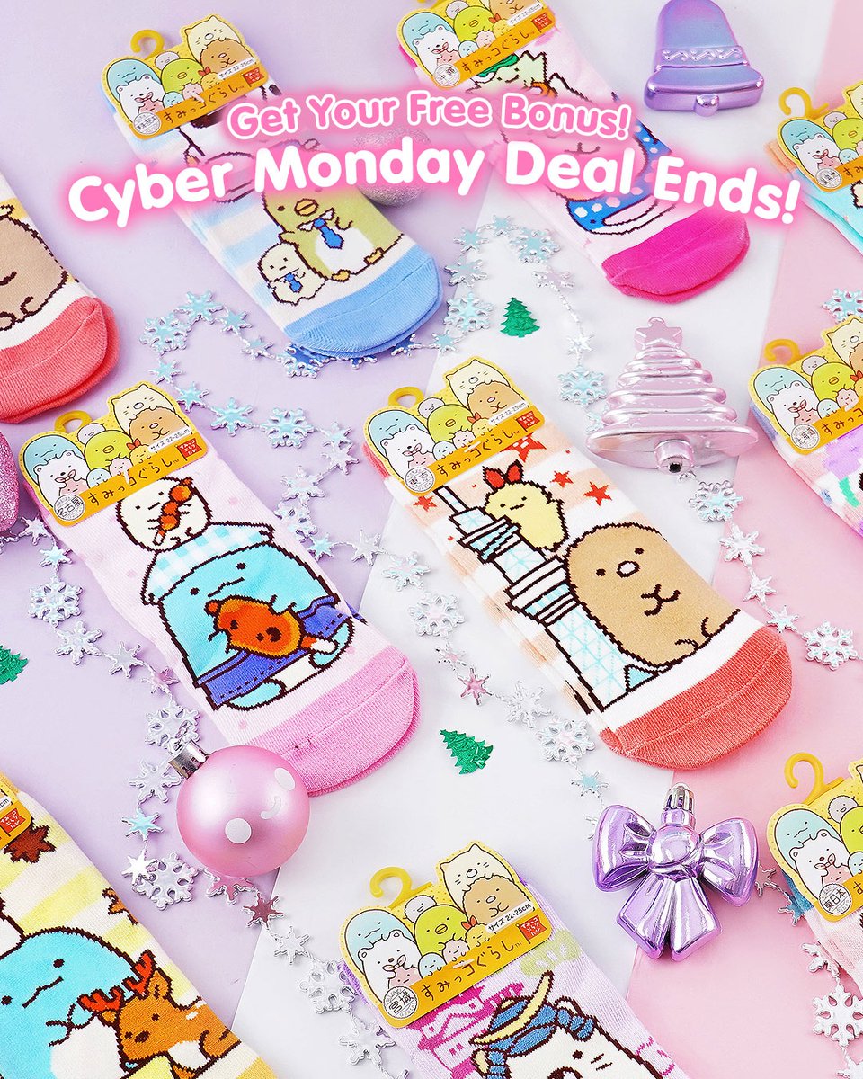 KawaiiBoxCo's tweet photo. โณ Cyber Monday Deal Ends TODAY! โณ Sign up now to Kawaii Box to get these Japan-only Sumikko Gurashi socks as a BONUS gift! ๐ Use code CYBERMONDAY ๐๐๐ป https://t.co/1mHa2gQ5ZS
#kawaiibox #cybermonday #cybermondaydeals #cybermondaypromo https://t.co/gUlehK53pX