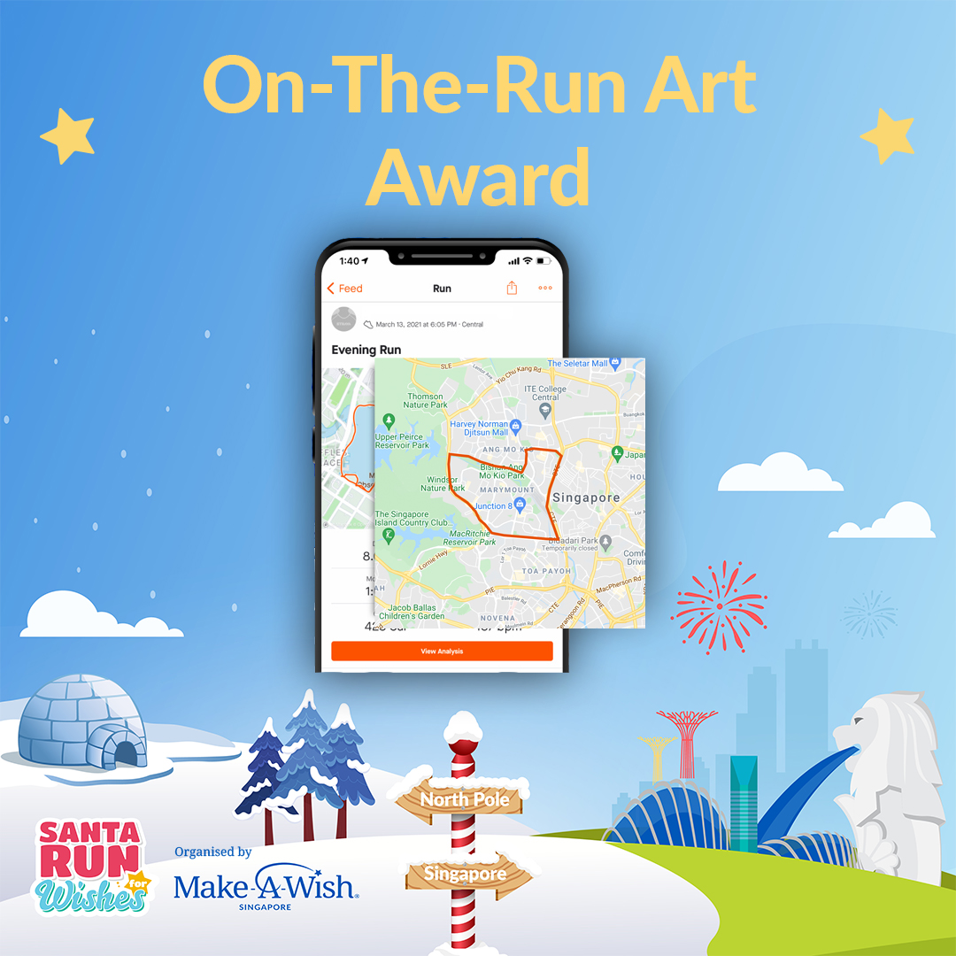 MakeAWishSG's tweet photo. Let's get artsy with our virtual run this #SantaRunForWishes! 

Create an On-The-Run art with your route and share on the 42Race app for a chance to win an award.
 
Swipe to see some ideas! https://t.co/kB1SpxtQNC