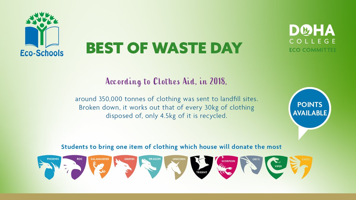 DohaCollege's tweet photo. Sustainability focus - Best of waste day

Students will use 1 piece of old clothing to make recycled face masks, the remaining will be made into bunting to decorate the school during the year for celebration days such as Earth Day

@DCEcoSchool @EcoSchools   

#sustainabilityweek https://t.co/EU7VCfh3tT