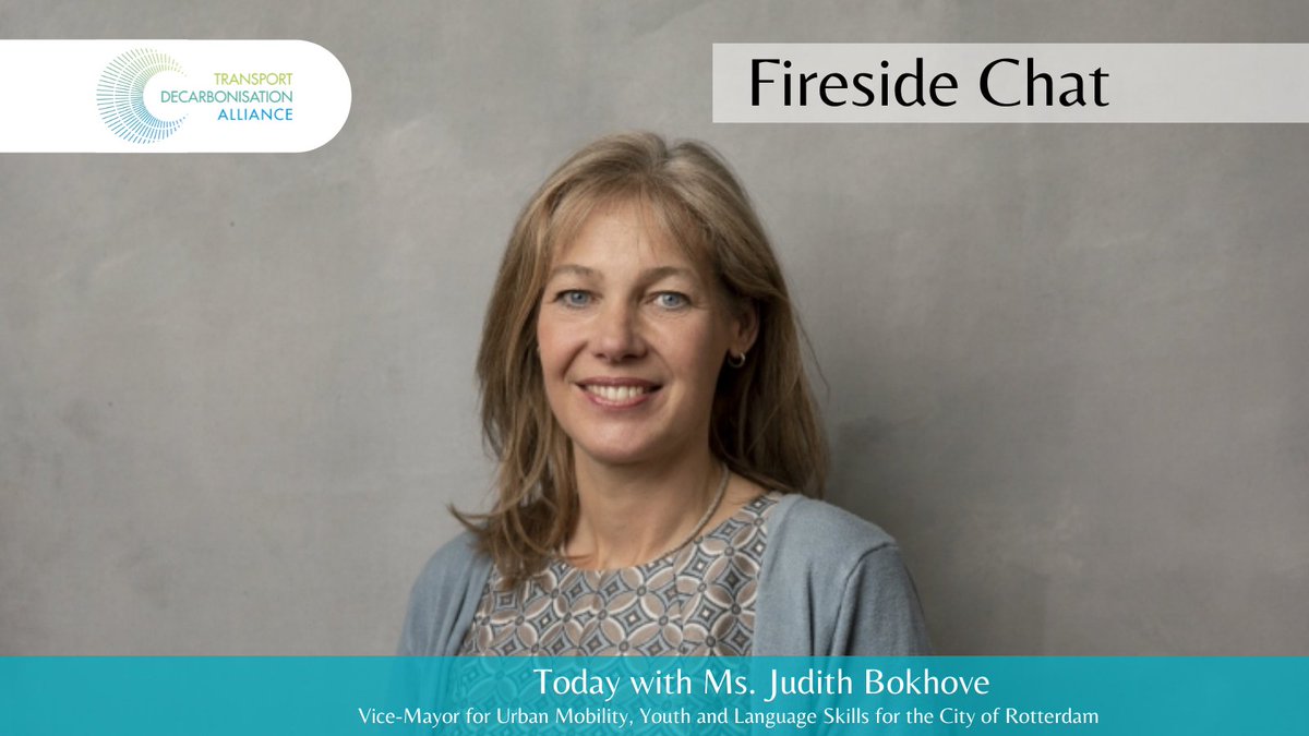 TDAmobility's tweet photo. Ms. Judith Bokhove, Vice-Mayor for #UrbanMobility, Youth and Language Skills in the City of #Rotterdam, joined us for the latest TDA Fireside Chat. Watch the Fireside Chat here: https://t.co/2hqWDfsPqI https://t.co/Ia35hDKy9W