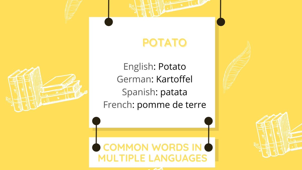 LearnFromNative's tweet photo. Want to learn new languages? Let us begin with the basic daily usage words. Understand how 'Potato' is called in French, German and Spanish
#learnfromnative #english #nativespeaker #spanish #german #french #learnlanguagesonline #learnenglish #learnfrench #learningapp https://t.co/8NAJQx4qaJ