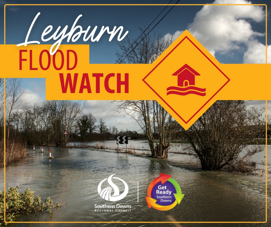 IMPORTANT FLOOD UPDATE ‼ LEYBURN
<a href="/SouthernDowns/">Southern Downs Regional Council</a> is at Alert level. The flood level in Leyburn will potentially reach moderate levels of around 3.5m this afternoon.  Residents are asked to remain vigilant. The Rural Fire Brigade has door-knocked potentially affected properties.