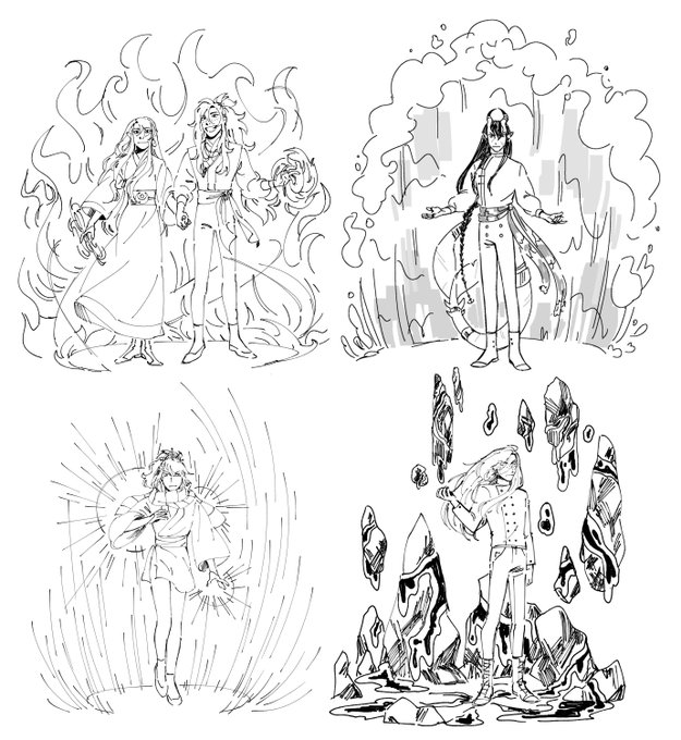 realized if i put all my magic-y doodles together they look like all four elements! 🔥🌊🌋🍃 