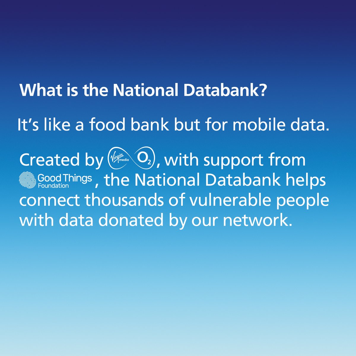 O2's tweet photo. Our mission in setting up the National Databank with @GoodThingsFdn is to connect the disconnected and help close the digital divide.
If you know someone whoโd find this helpful, please share this with them #O2DataPledge https://t.co/zXXTRvYReh