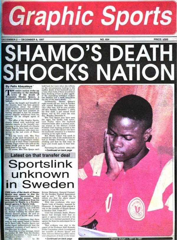 GSportsHistory's tweet photo. #OnThisDay in 1997, Ghana football lost one of its most "sensantional" figures- an artist of the ball:
He was an integral member of Ghana's 1992 Olympic Games Bronze medal winning squad as well as @HeartsOfOakGH "Musical Youth".
🔴🟡🔵🇬🇭
#ShamoLeather #ContinueToRestInPeace https://t.co/9GcMa9auvr