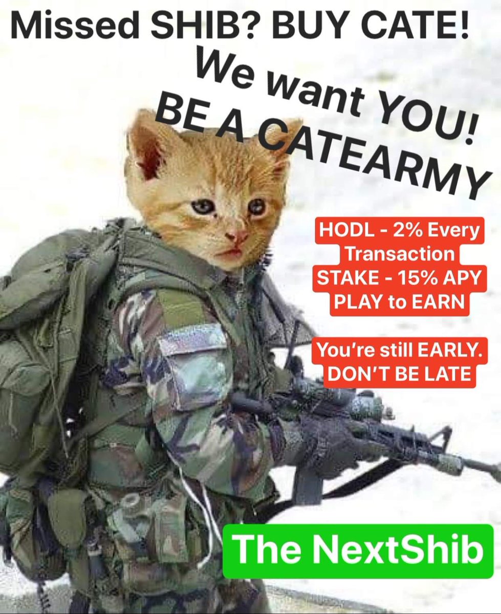 CatreenaCrypto's tweet photo. #catecoin the #nextshiba is looking for 
#catearmy #catecoinarmy

Position - CATEARMY
Salary - 2% Every Transaction (HODL)
              15% APY (STAKING)
               Earn while PLAYing https://t.co/CgfYOSsFyX