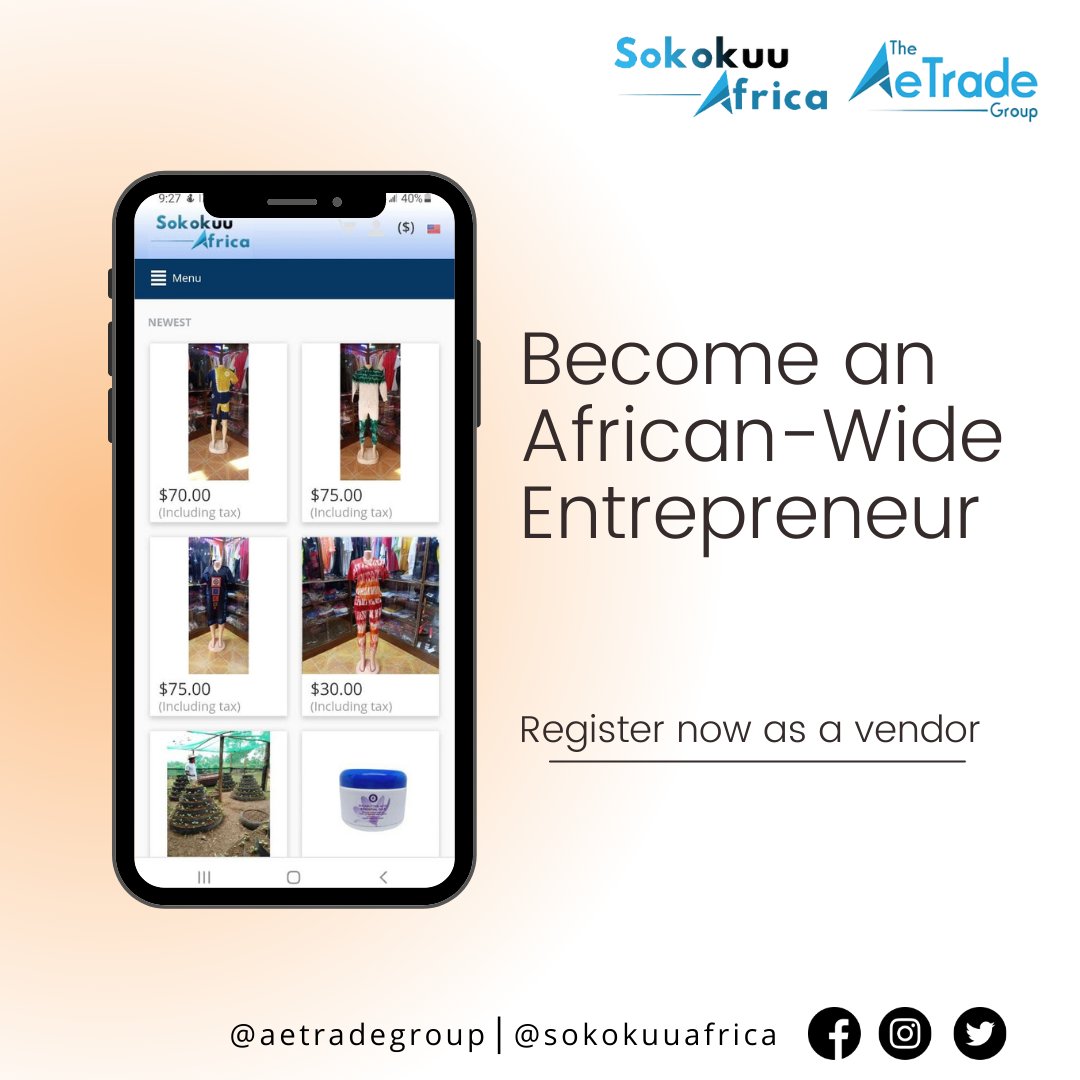 sokokuuafrica's tweet photo. Sokokuu is an e-commerce platform that allows for consumers to buy and producers to sell on the platform. Register as a vendor to sell your products on the platform.

#AeTrade #Sokokuu #AfCFTA #MadeInAfrica #Trade #Digitaleconomy #ITServices https://t.co/ekZzAjlUAd