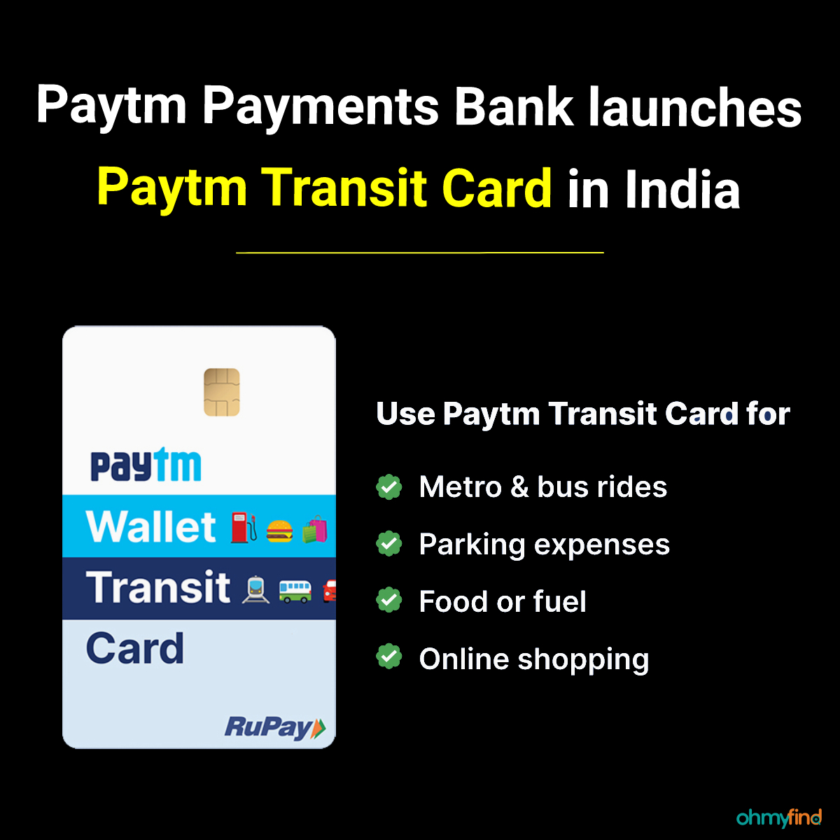 ohmyfind's tweet photo. Paytm Transit Card launched in India for metro, bus, and other daily expenses. #Paytm #PaytmTransitCard https://t.co/RI8Qfui1ng