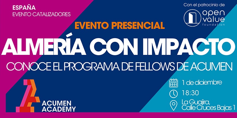 cadealmeria's tweet photo. ✅@AcumenAcademy presenta el #ProgramadeFellowsdeAcumen
🗓️ 1/12
⏰ 18.30h
🏡 Presencial en La Guajira, C/Cruces Bajas 1 #Almeria
🗣️ Regístrate : https://t.co/PIHjKM7JwZ
@OpenValueFound https://t.co/ussSygrMLx