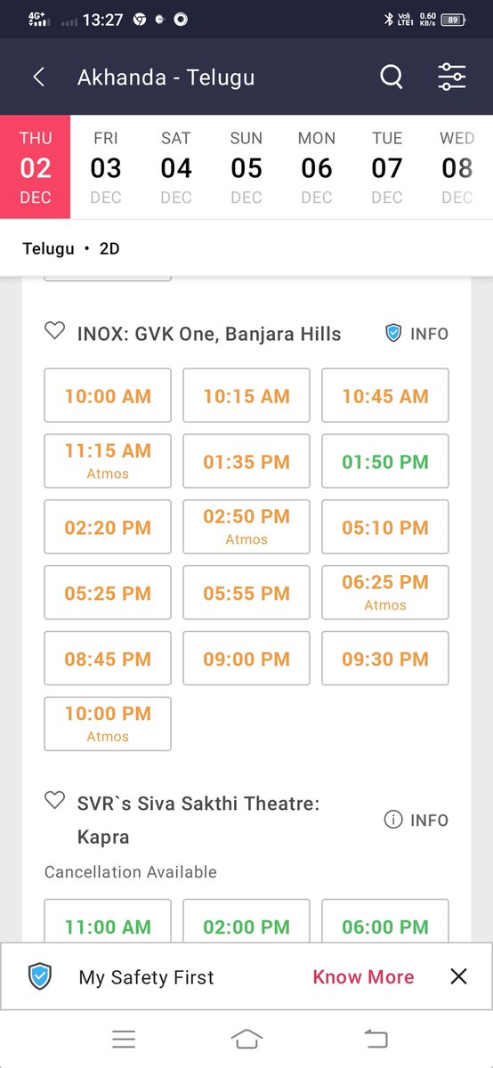 BuffTelugu's tweet photo. #Hyderabad multiplex bookings :

#Akhanda
#AkhandaMania https://t.co/irxlwlKeiE