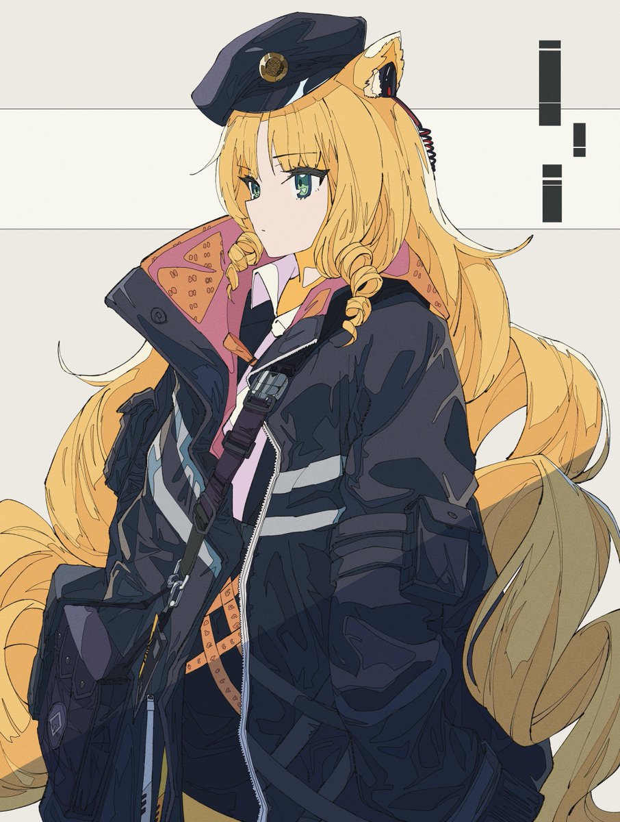 swire (arknights) 1girl solo animal ears hat long hair green eyes drill hair  illustration images