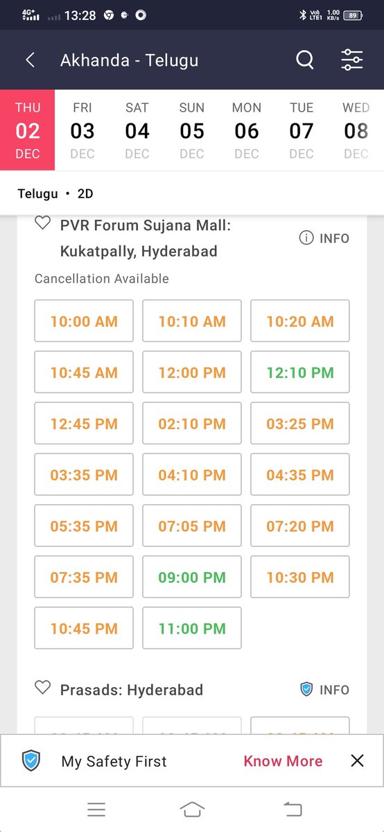 BuffTelugu's tweet photo. #Hyderabad multiplex bookings :

#Akhanda
#AkhandaMania https://t.co/irxlwlKeiE