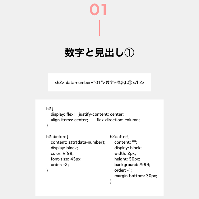 nori_webDesign's tweet photo. 今回は『数字と見出し①』の作り方です！

数字の見出しは３パターンくらい作る予定です。

簡単に出来るので試してみてください！
うまくいかない場合は気軽に僕に聞いてください！

#web制作 #webデザイン #駆け出しエンジニアと繋がりたい https://t.co/G9htEs02hl
