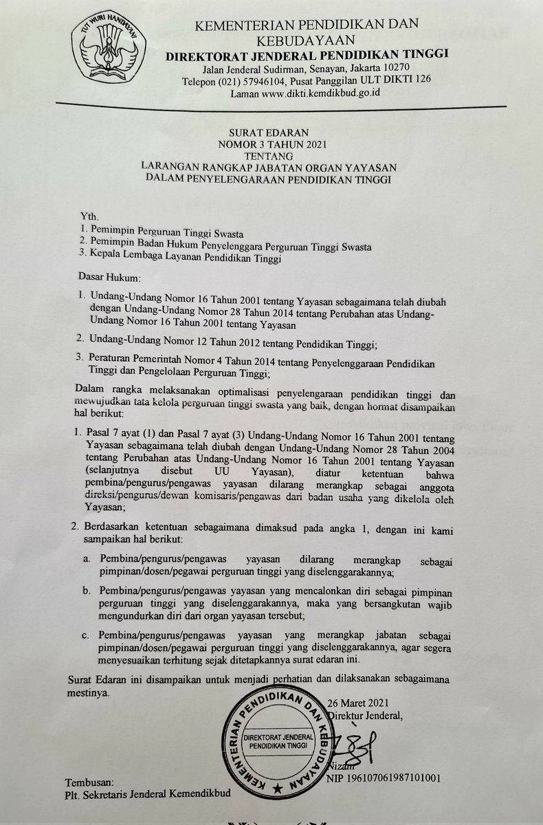 holisarbany's tweet photo. @bank_jatim 

tanya &amp; mohon ditanggapi :
Apakah edaran DirJen Pendidikan Tinggi Nomor 3 Tahun 2021 tanggal 26 Maret 2021 juga berlaku untuk TK, SD, SMP, &amp; SMA swasta? 

Atau adakah aturan resmi serupa untuk SD, SMP &amp; SMA
Karena kami mengurus rekening SMA disodori surat tersebut https://t.co/RZgch0MEek