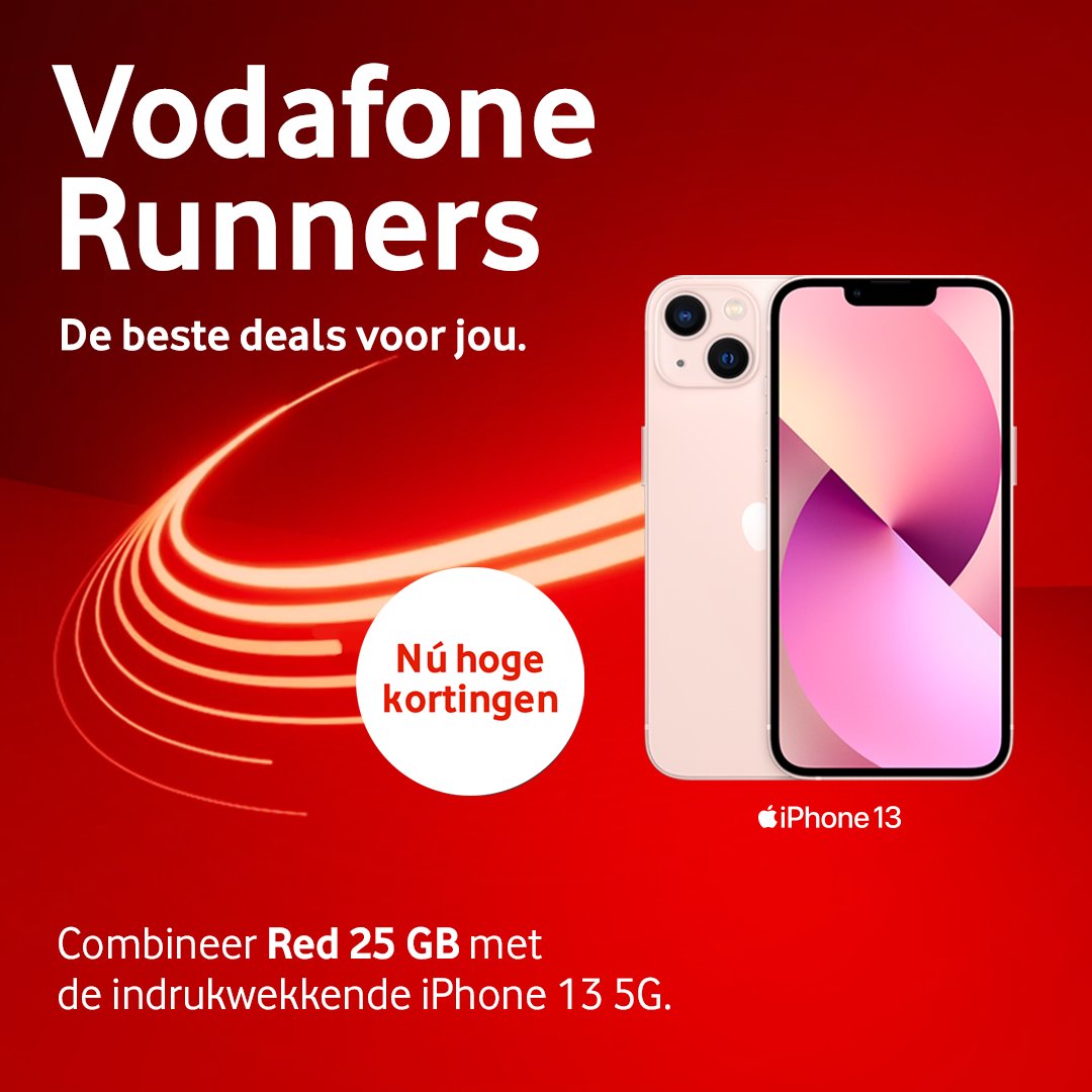 vodafoneNL's tweet photo. Ze zijn er weer: de Vodafone Runners! Nu met hoge korting op Red. En korting op de iPhone 13!