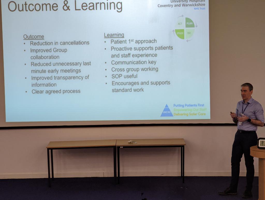 eastermark's tweet photo. Andrew presenting the revised process for ACC planning. Reducing cancellations and improving flow. Fabulous Cross Clinical Group working @nhsuhcw @marob37 @JoanGoodbody  @ICUdecisions #UHCWteamCSS https://t.co/bbdfNoRsO4