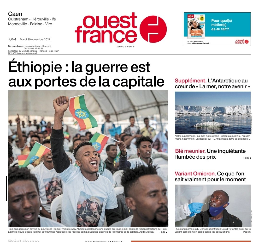 letellier_ftv's tweet photo. Quel journal fait sa Une sur l' #Ethiopie ? @OuestFrance .... https://t.co/rbybo5rzKA