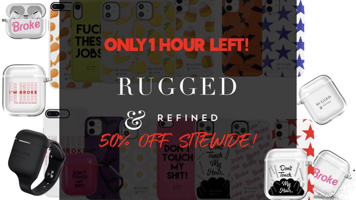 RAndROfficial's tweet photo. ⏰ 1 HOUR LEFT!! ⏰
The Annual Black Friday/ Cyber Monday sale for #RuggedAndRefined is almost over. 
⏳⌛️ Don’t miss your last chance to get 50% off of everything!! Guaranteed. 
⌛️ Time is running out. Rack up! 🤑
#BlackFriday #CyberMonday #Sale #GetTheBag ✨ https://t.co/PME3wxHa8G