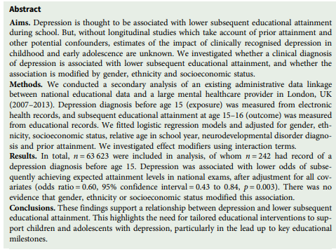 EpiPsychSci's tweet photo. Estimating the impact of child and early adolescent #depression on subsequent educational attainment
https://t.co/L3OuFg8cz8 
@AliceWickersham @Tamsin_J_Ford 
@KingsIoPPN @psychiatry_ucam @MaudsleyNHS 
#mentalhealth #epitwitter https://t.co/q3kOnuXwJH