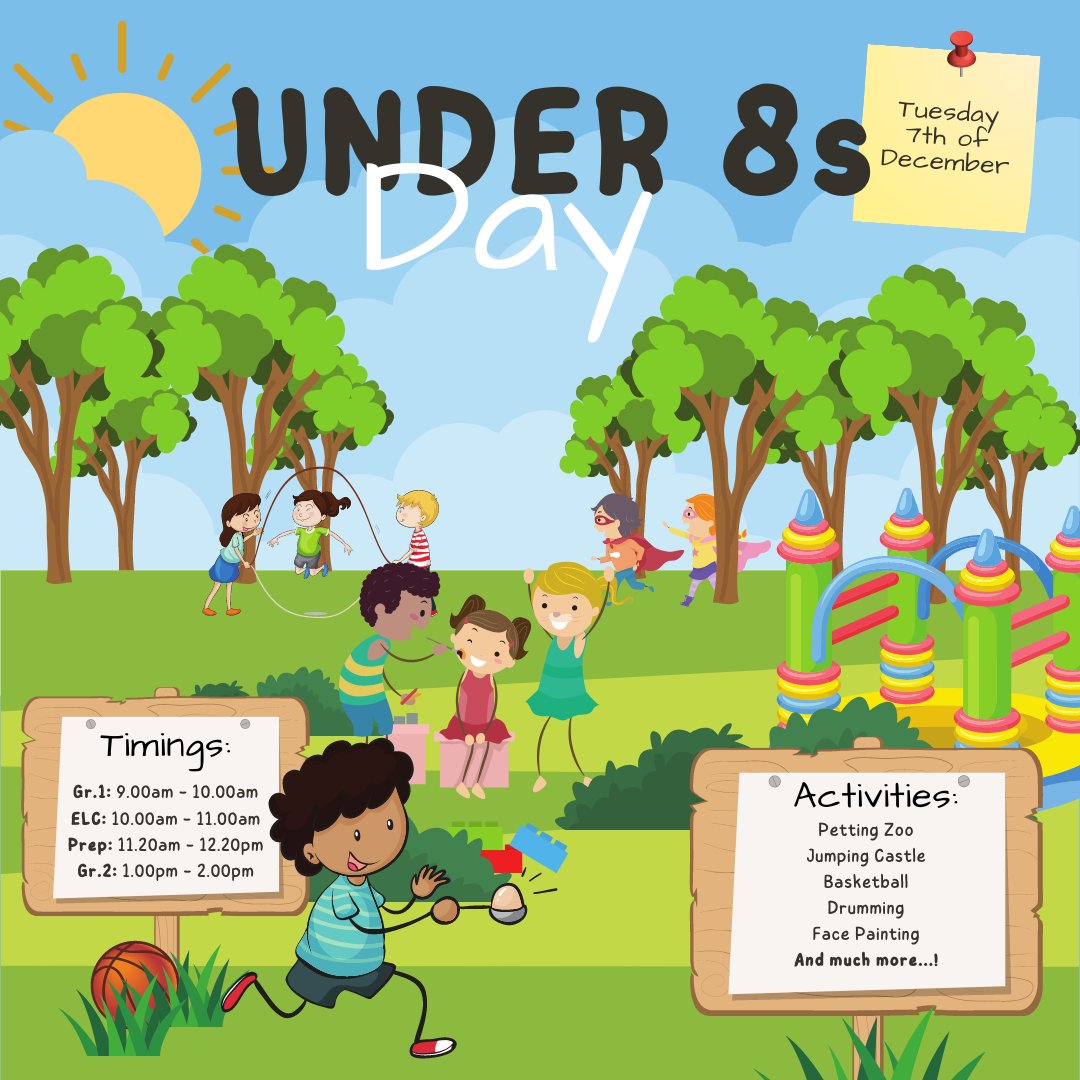 AISsharjah's tweet image. Join us as we celebrate Under 8s Day on Tuesday 7th December. Looking forward to an exciting fun filled day with our young stars. #AISPrimarySch #AISUnder8sDay #AISEvents