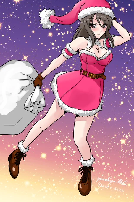 #自主的ガルパン版深夜のお絵描き60分一本勝負
ミカサンタ!

プレゼントを強奪しているように見えるのは気のせいです。 
