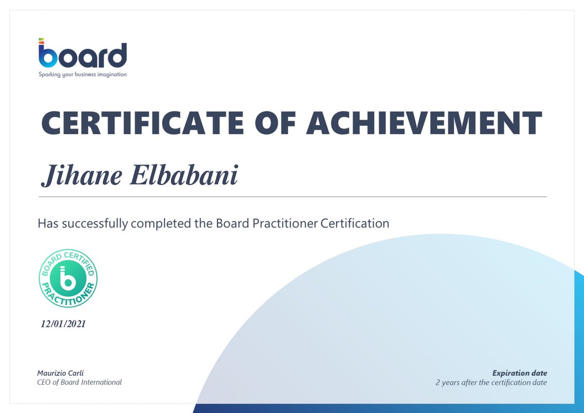 DoneConsulting2's tweet photo. Bravo à notre collègue Jihane El Babani, qui à l'instar de beaucoup de membres de l'équipe, a obtenu avec brio sa certification BOARD.

#Certification #board https://t.co/lnE7v2BFRw