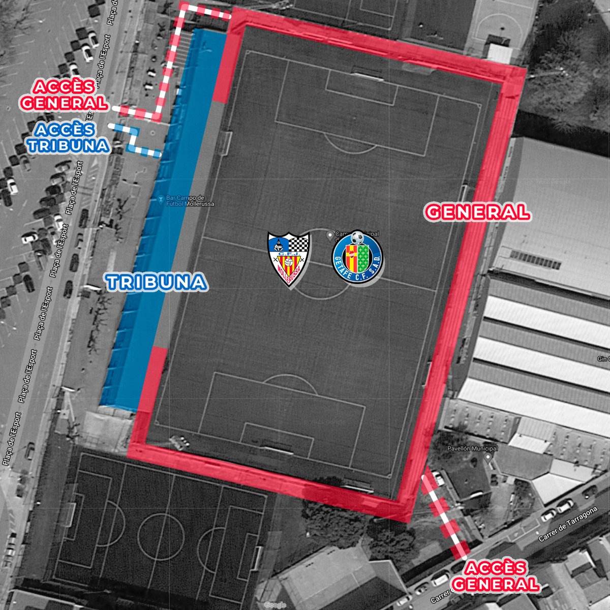 CFJ_Mollerussa's tweet photo. 📣ℹ️ Accessos al Municipal de Mollerussa ⚪🔵

🔵 TRIBUNA
Accès a través de la Plaça de l'Esport (pàrquing)

🔴 GENERAL
Accès a través de la Plaça de l'Esport (pàrquing)
Accès pel Carrer Tarragona

#blanciblaus  #cfjmollerussa #copadelrei https://t.co/vEKnJBQ6BW