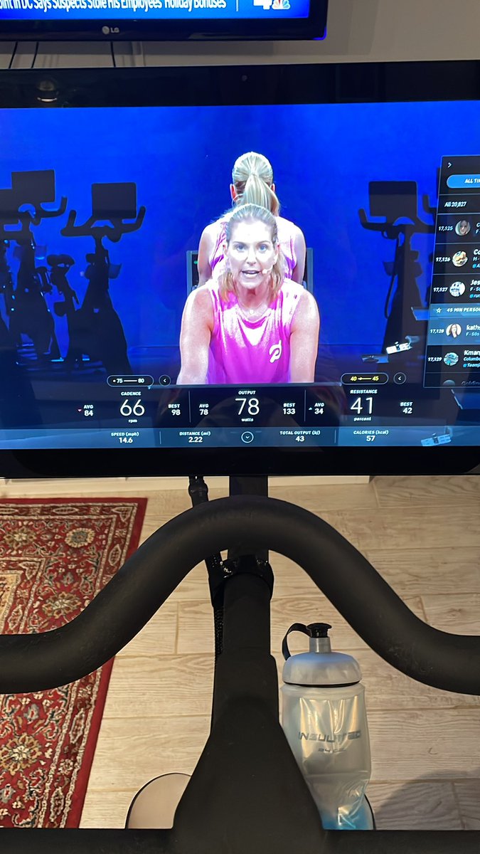 KathleenLBooth's tweet photo. Getting my butt kicked by @onepeloton  this morning #jsstribe https://t.co/F0EZG225Bx