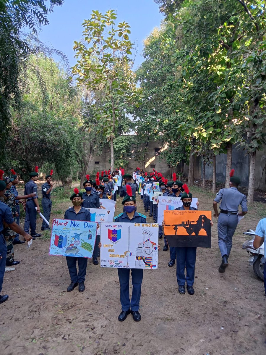 kota_ncc's tweet photo. To mark NCC day celebrations on 28 Nov 21 . 7 Raj NCCAir Sqn (Kota gp)  conducted NCC awareness rally, awareness on Atam nirbhar Bharat , Constitution of India , social evils. https://t.co/nBDG6fMwo5