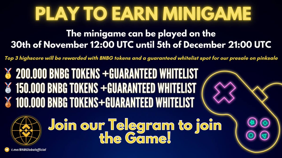 bnb_global's tweet photo. 🚨We are hosting another competition🚨

🎮The minigame can be played on the 30th of November 12:00 UTC till the 5th of December 21:00 UTC🎮

🌐Join our official telegram to participate🌐

https://t.co/WanN5mC7yj https://t.co/HYNgYacaDJ