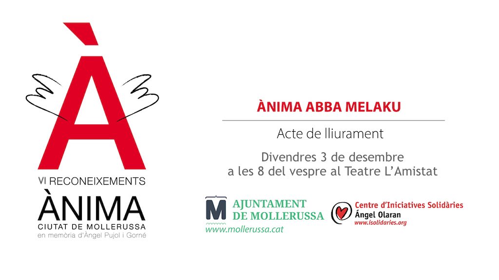 CISAngelOlaran's tweet photo. Serà un plaer que aquest divendres ens acompanyeu a les 8 del vespre a l’acte dels VI Reconeixements Ànima al @teatrelamistat de #Mollerussa amb el lliurament de l’ÀNIMA ABBA MELAKU a la periodista i activista kurda @aminahekmet 
#reconeixementsanima https://t.co/BzBVCusXIv