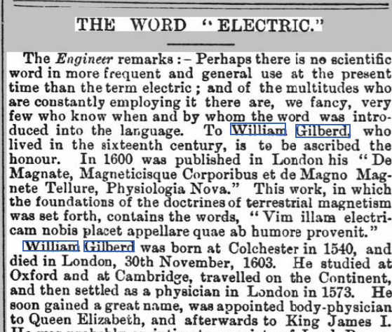 EssexLibraries's tweet photo. Thank you for prompting me to search #WilliamGilbert on the British Newspaper Archive @BNArchive.

Check out this article from The #Essex Standard in 1882 all about the word 'electric'. 

It's a great read! To read more from the papers of the #past, go to your local library. https://t.co/vZk8BgEqHE
